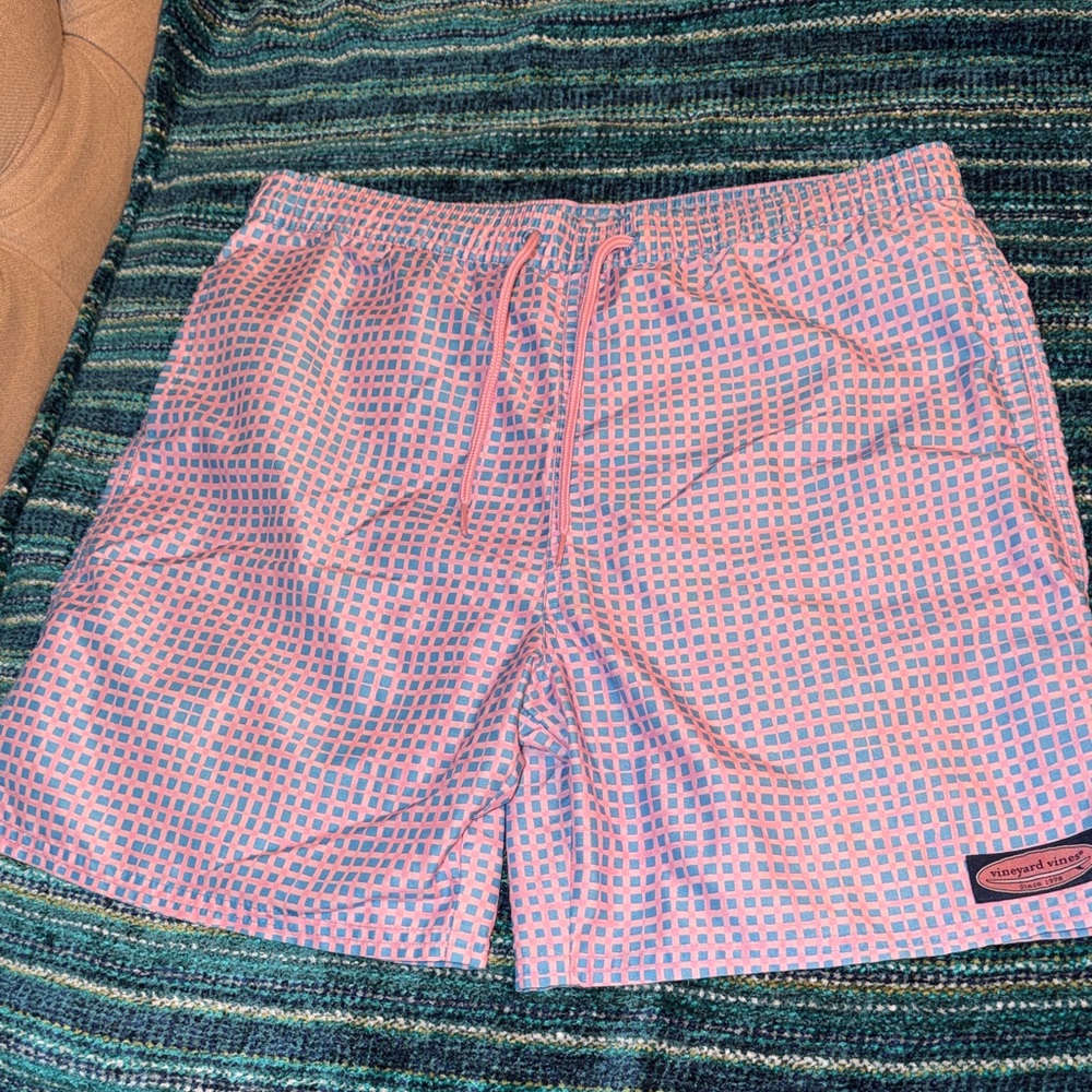 Vineyard Vines Boys Pink & Blue Check Swim/Active Shorts